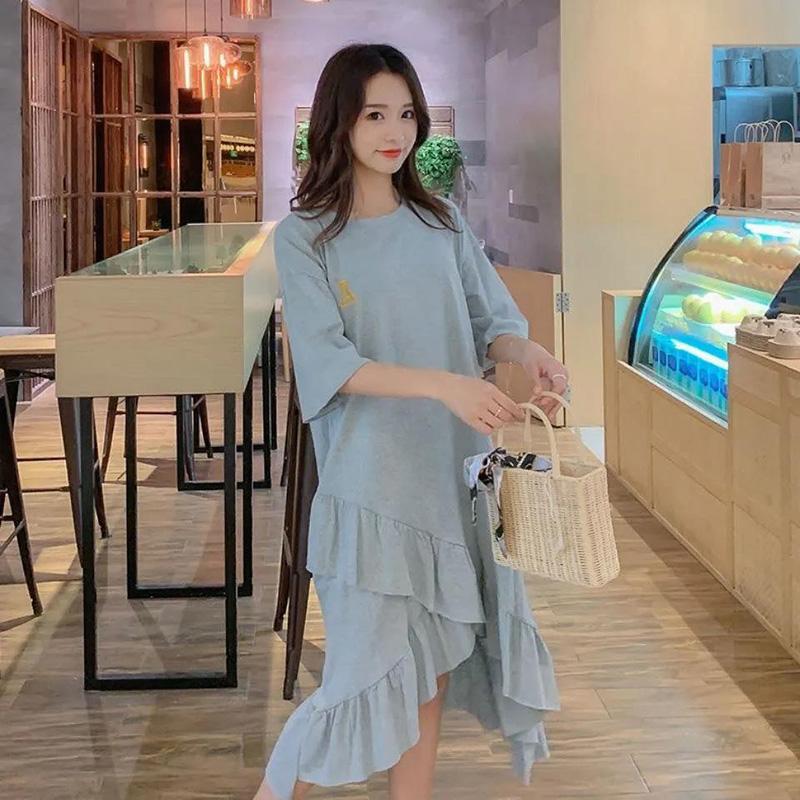 Ruffle Irregular Women's Summer Dress Short Sleeve Round Neck  Daily Wear Home Dating Party