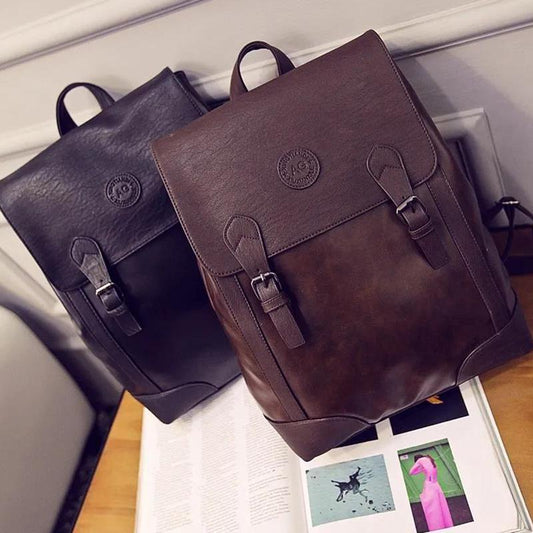 School Bag Men's Fashion Trend Backpack Large Capacity Student Backpack Female PU British Student School Bag