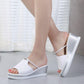 Leather Wedge Sandals Women's Wear Thick-soled Sandals Go Out Non-slip Slip-on Slippers Thick-heeled Women's Shoes with Diamond Decoration