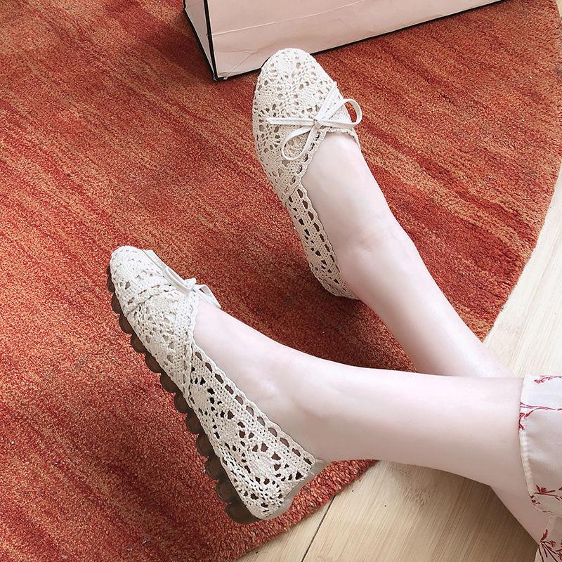 Spring Summer Women's All-match Flat-bottom Non-slip Lazy Shoes Tendon Bottom Mesh Surface Hollow Soft Sole Shoes