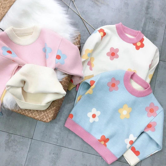 Girls Sweater Children's Clothing Baby Girl Children's Sweater Winter Plush Warm Small and Medium-sized Children's Round Neck Pullover Sweater