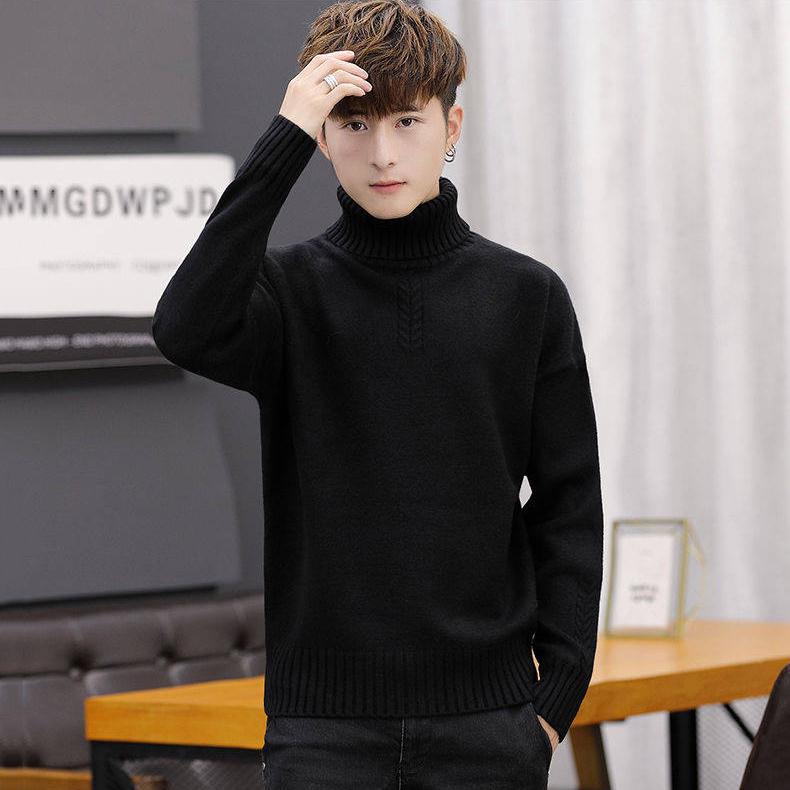 Warm Turtleneck Sweater Men Solid Knitted Mens Sweaters Casual Male Double Collar Slim Pullovers