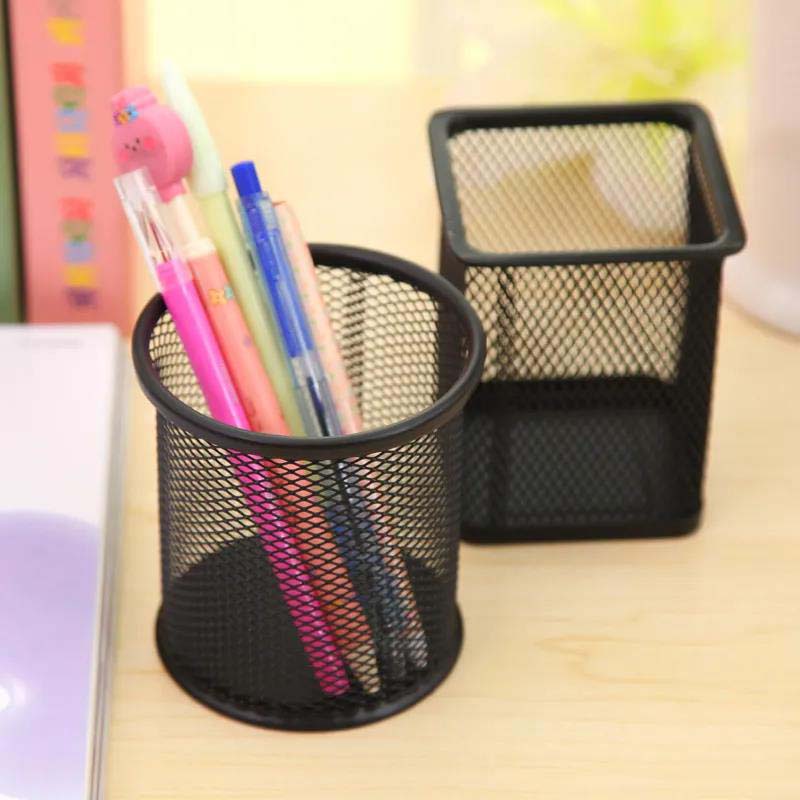 Metal Office Pen Holder Wire Mesh Pen Holder, Square and Round Storage Pen Holder