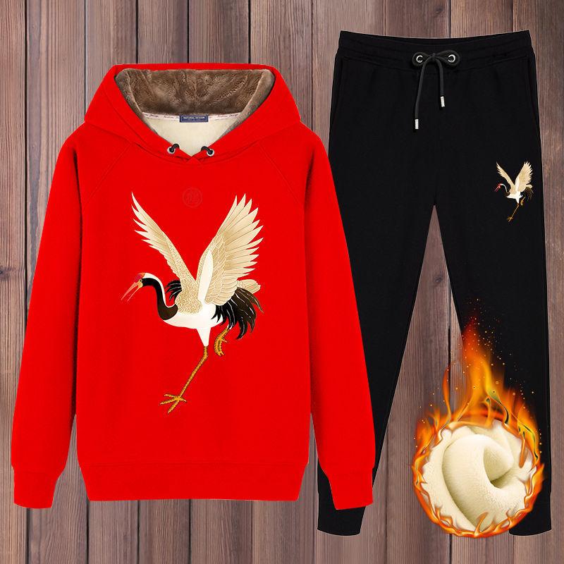 2pcs/set Autumn Winter Men's Sets Sportswear Thicken Fleece Lining Tracksuits 2 Piece Sets Men's Clothes Hoodies+Pants Sets Males Weatsuit Outfits