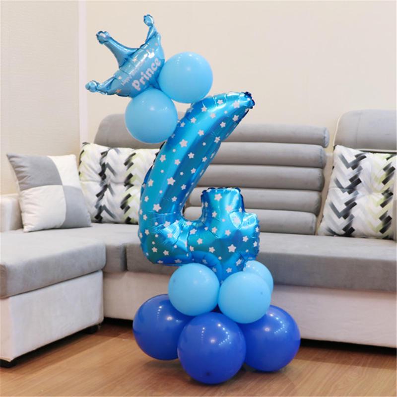 Pink Blue Foil Balloons Numbers 1 2 3 4 5 6 7 8 9 Pattern Birthday Party Decorations