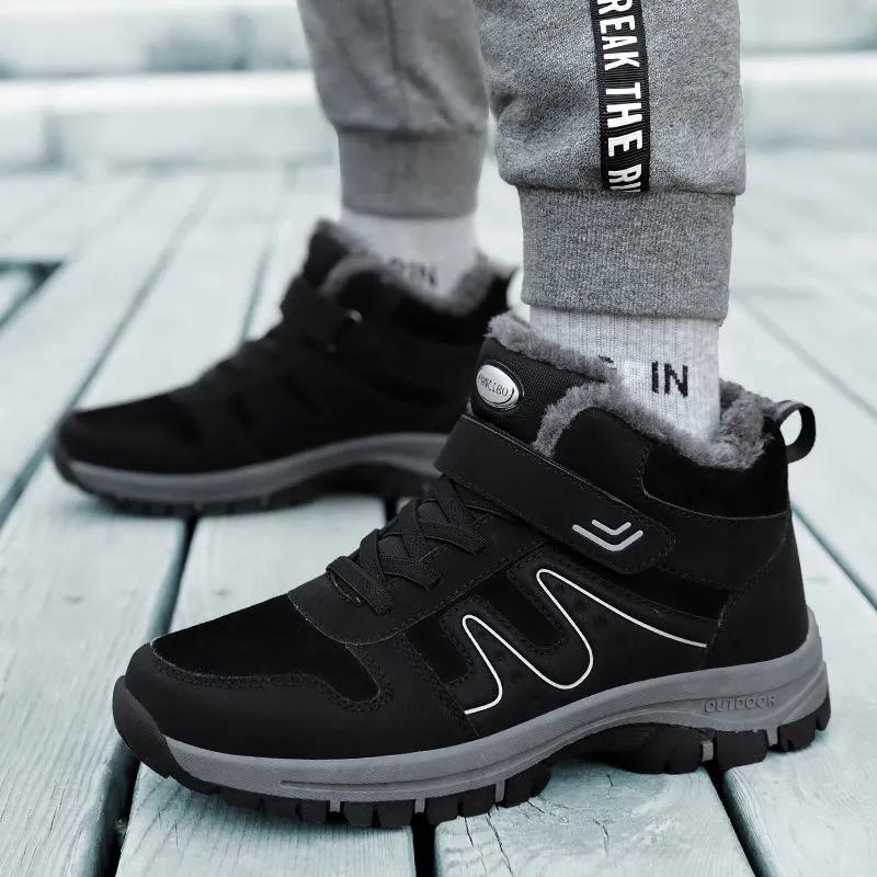 Walking Shoes Winter Cotton Shoes Plus Velvet Warm Leather Surface Waterproof and Ski-proof High-top Snow Boots Male