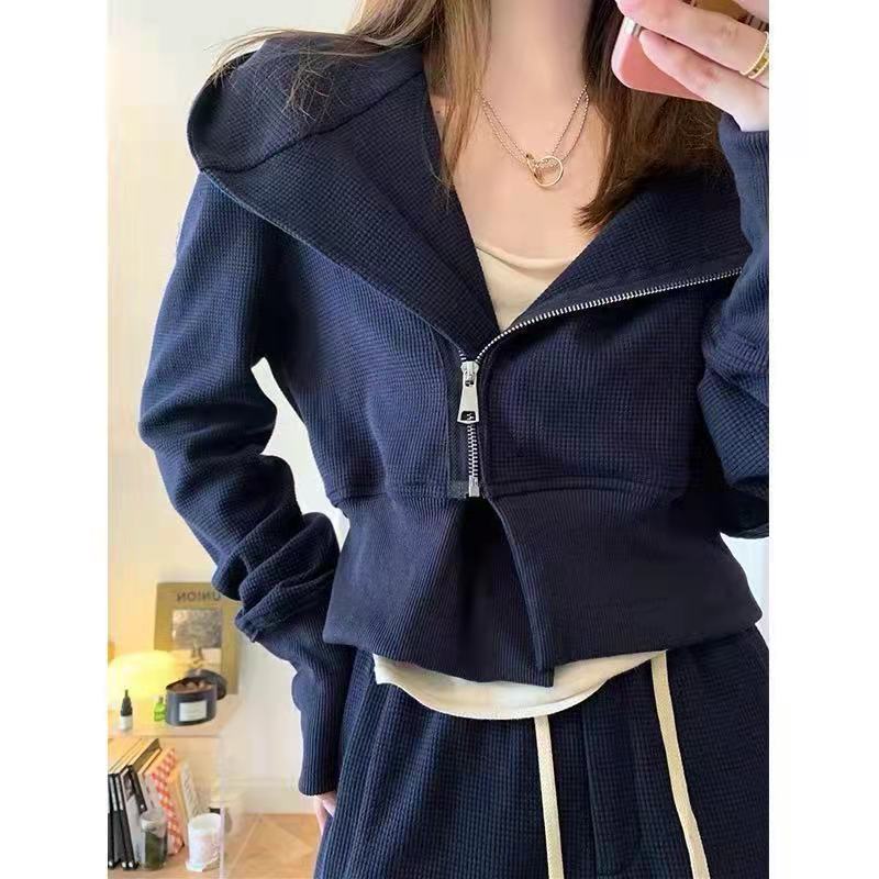 Women's Sports Suit Autumn Retro Royal Sister Fried Street Temperament Sweater Casual Suit Hooded Cardigan Sweater Jogging Trousers Two-piece Set