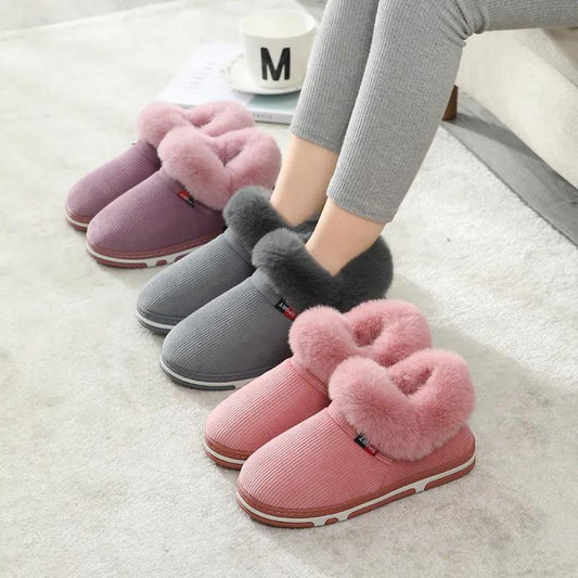 Cotton Slippers Female Bag with Thick Soft Bottom Non-slip Winter Home Warm Cotton Lace Heel Plush Shoes