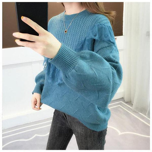 Casual Style Sweater Spring and Autumn Loose Lace Trim Bottoming Shirt Fashion Simple Female Top