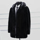 Mink Whole Mink Leather Coat Men's Lapel Mid-length Button and Hooded Fur Coat