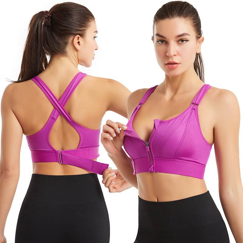 Ladies Adjustable Front Zipper Sports Bra Shockproof No Steel Ring Vest Yoga Sweat Absorbent Breathable Sports High Strength Support Underwear