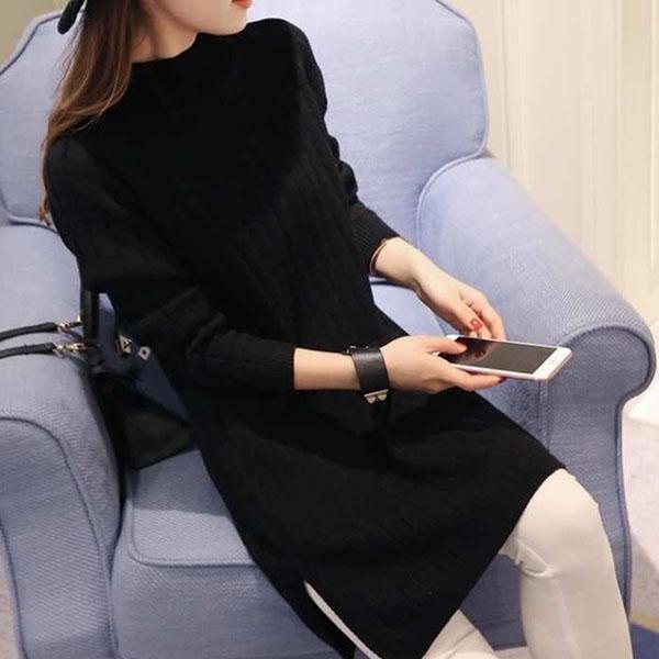 Large Size Half Turtleneck Sweater Loose Knit Bottoming Shirt Mid-length Fashion Casual Dress