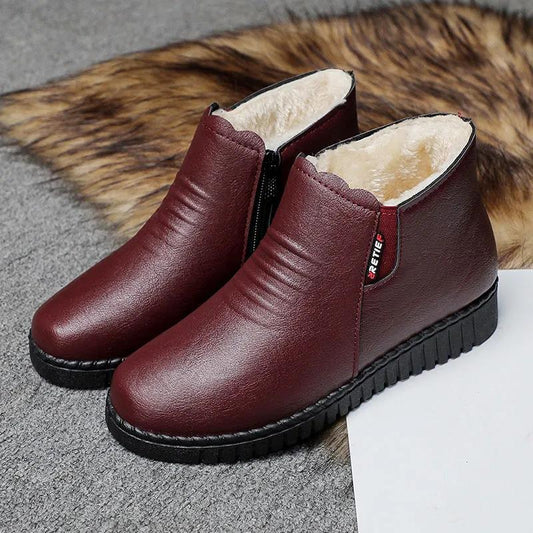 Thicken Middle-aged and Elderly Cotton Shoes Female Winter Mom Shoes Plush Fleece Warm Booties Comfortable Shoes with Non-slip Soft Sole