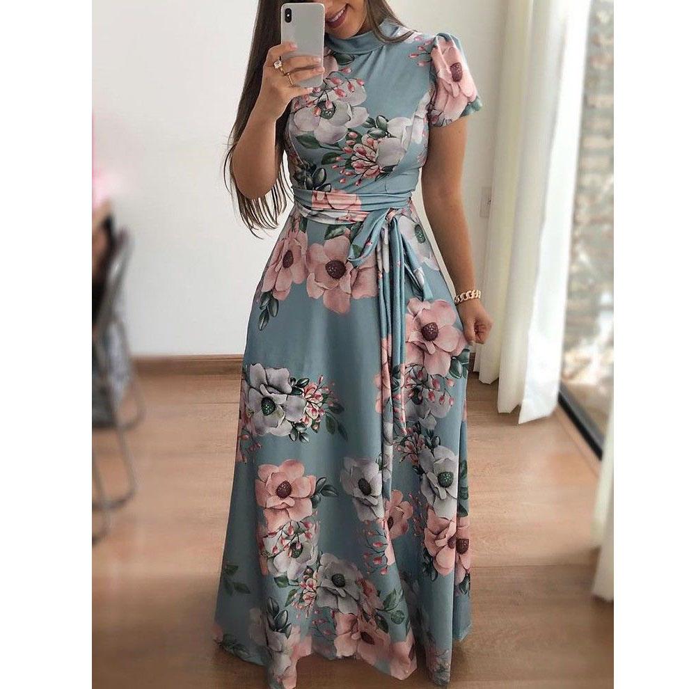 Women Summer Long Dress Vintage Floral Print Elegant Slim Dress Tunic Maxi Dress Female Evening Party Dress