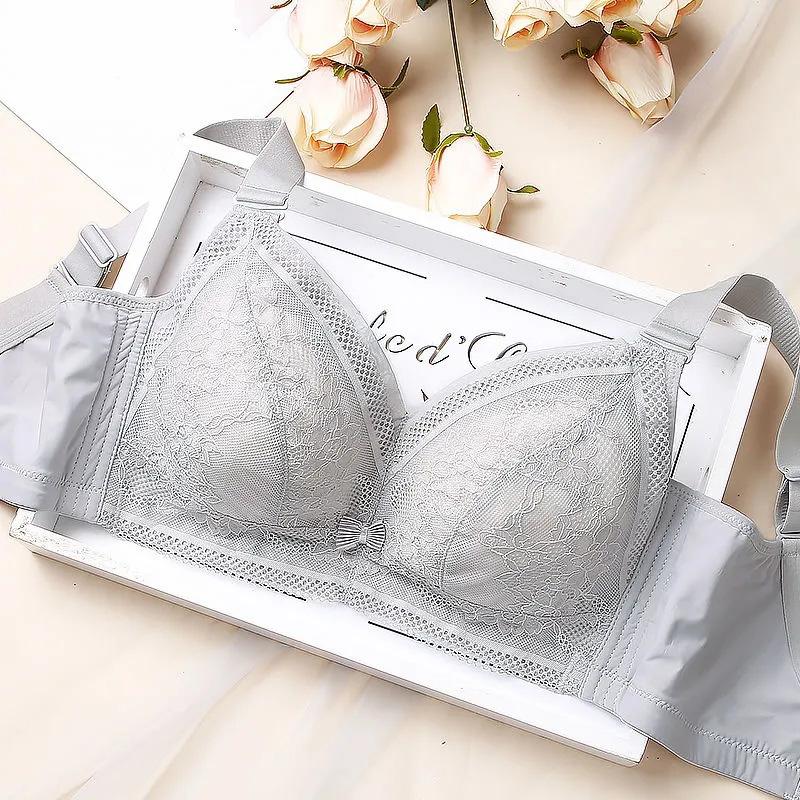 Women's Sexy Lace Large Size Underwear for Big Breasts Comfortable Adjustable Ultrathin Bra Female Full Cup Underwear Gather No Steel Ring Brassiere