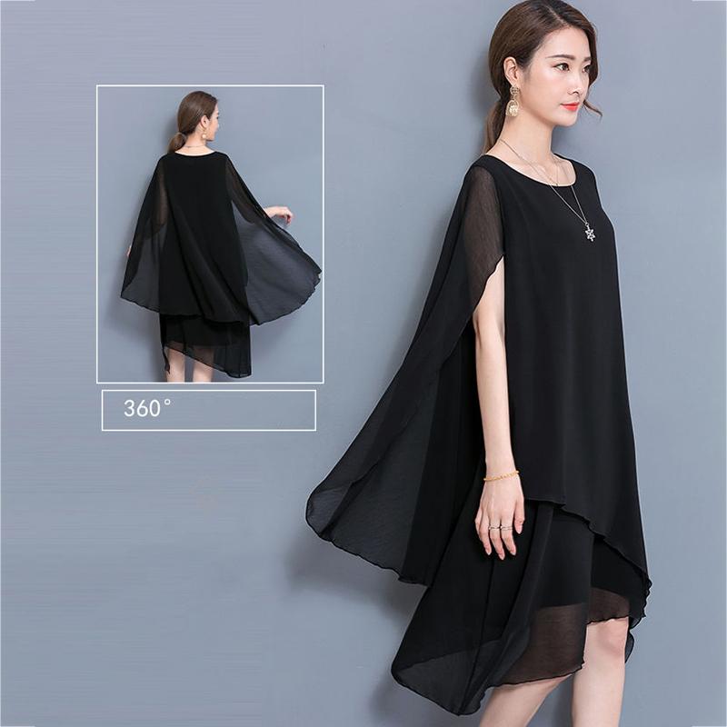 L-XXXXXL Women's Chiffon Dress Summer Cloak Irregular Round Neck Mid-length Daily Wear