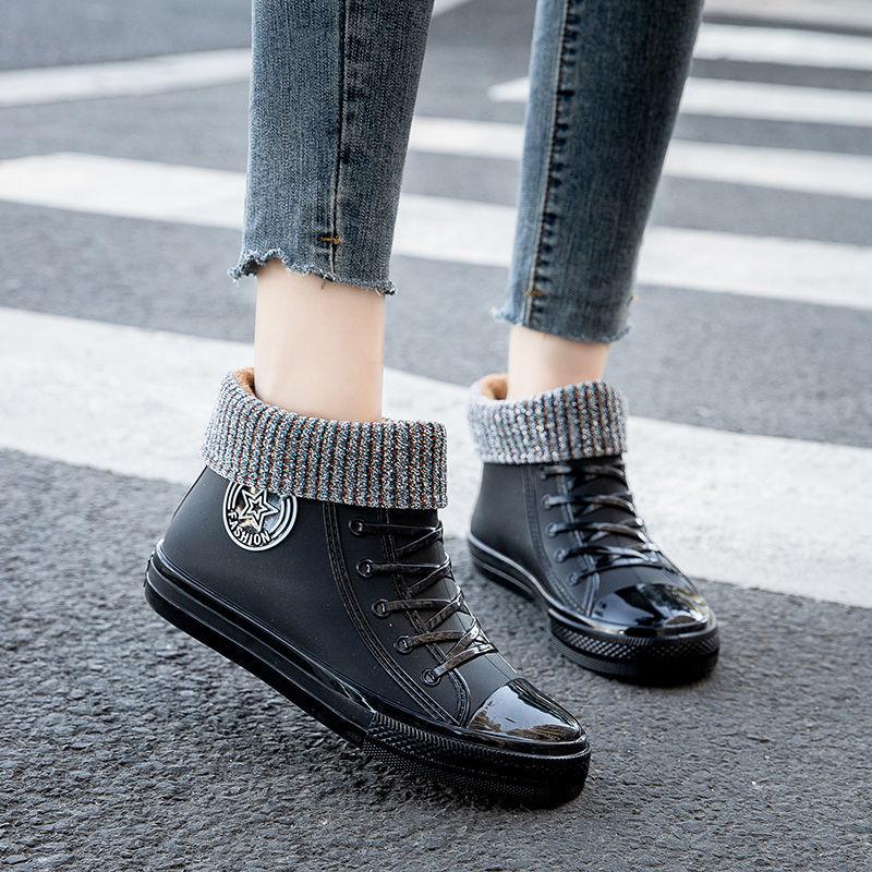 Women's Spring and Autumn Rain Boots Female Large Size Solid Color Flat Waterproof Working Rain Shoes