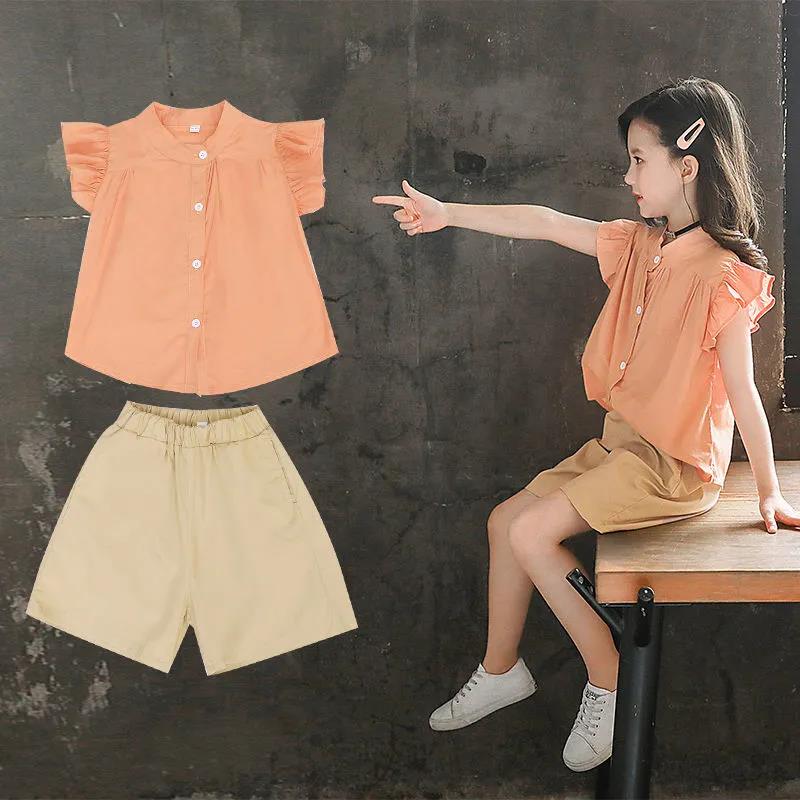 Girls' Suits Summer Clothes Western Style Girl's Shorts Two-piece Short Skirts Middle and Large Children Korean Students