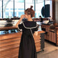 Pofulove S-4XL Women Plus Size O-neck Black Dress Loose Slim Sweet Short-sleeved Cheongsam Dress