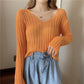 Girly White V-neck Sweater Women Spring and Autumn Korean Loose Thin Long-sleeved Sunscreen Top
