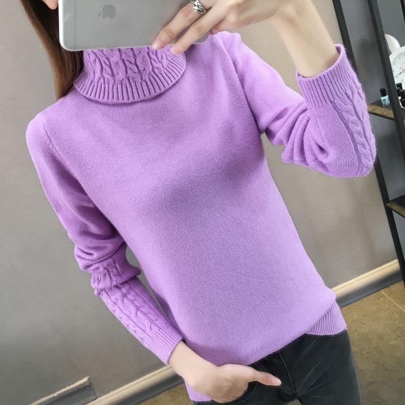 Pofulove Women Turtleneck Pullover Sweater Winter Solid Basic Knitted Sweater Sweater Jumper