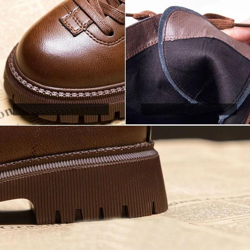 Retro Brown Martin Boots Women Autumn and Spring British Style Leather All-match Thick-soled Short Boots Women Single Shoes Waterproof Boots
