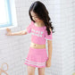 Girls Sports Swimwear Off-the-shoulder Pleated Skirt Separate Swimsuit Summer Kids Girls Beachwear Bathing Suit Bikini Dress Set