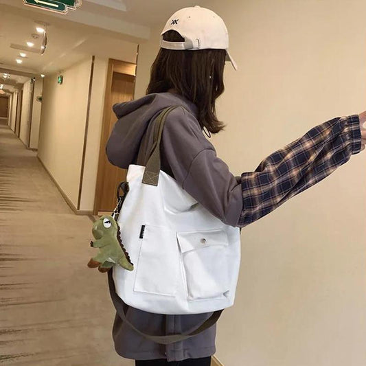 Canvas Big Bag Female Bag Korean Student Class Portable Tote Bag Shoulder Messenger Bag Trend