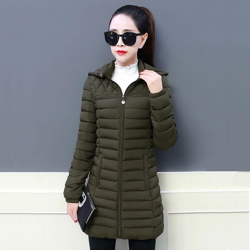 Women Autumn Winter Medium Long Coat Thicken Warm Hooded Jackets Cotton Padded Puffer Jacket Overcoat Slim Mid-length Windproof Parkas