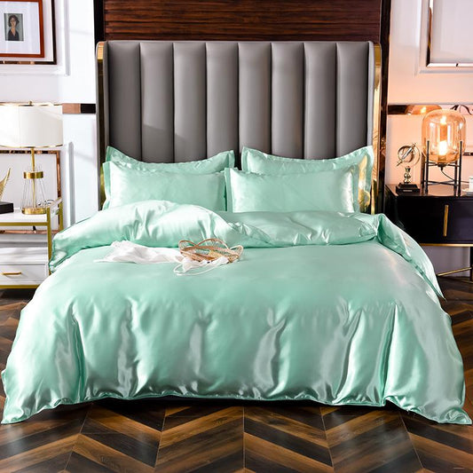 Washed Ice Silk Four-piece Set Pure Color Satin Silk Imitation Silk Bedding