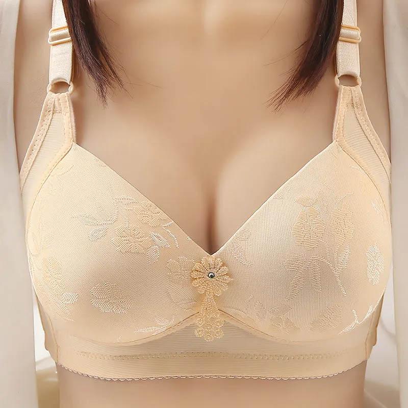 Women's Plus Size Bra Thin Anti-sagging Side Breast Beauty Back Anti-glare Non-magnetic No Steel Ring Gathered Jacquard Sexy Bra