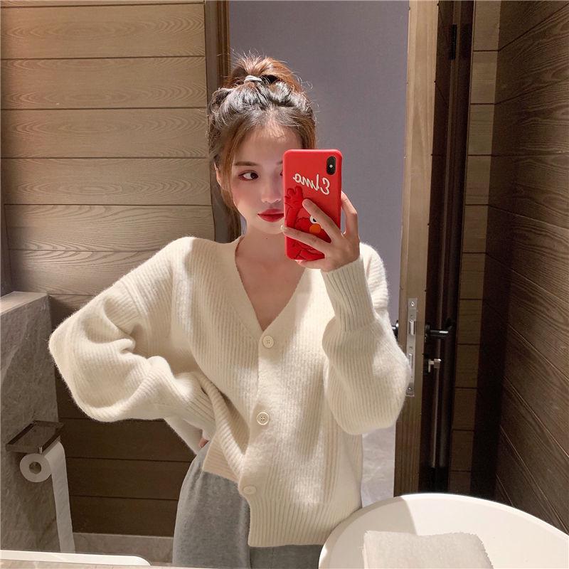 Spring and Autumn Knitted Cardigan Short Jacket Female Korean Version Loose Lazy Style Long-sleeved Solid Color Button Sweater All-match
