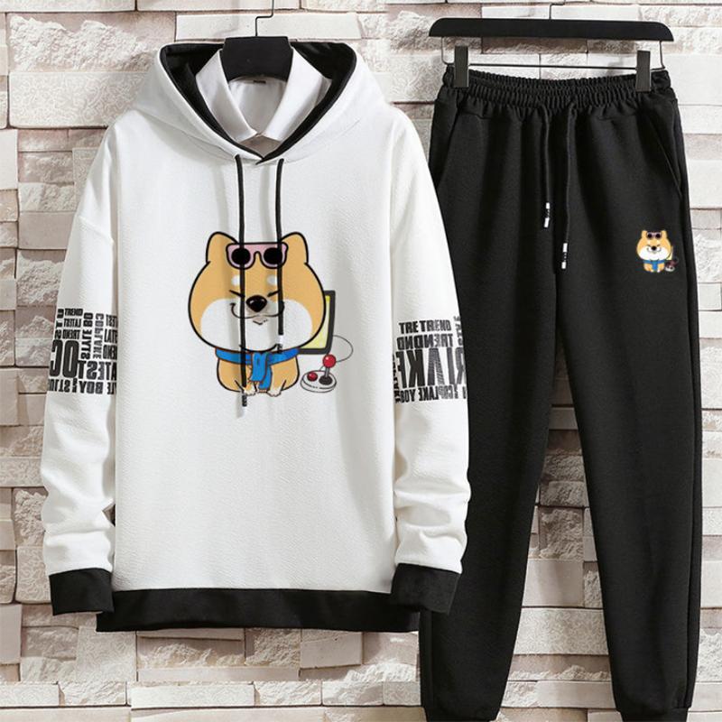 Long-sleeved Two-piece Spring and Autumn Fashion Loose Sports Men's Hooded Pullover Sweater Suit Long-sleeved Sweater Long Pants