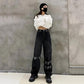 Black Baggy Cargo Pants Tripp Pants - Grunge Goth High Waist Denim Jeans - Wide Leg Punk Mall Goth Trousers