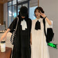 Cute Sweet Girl Bow Ruffle College Style Mid-length A-shaped Skirt Age Reduction Looser  Short Sleeve Dress