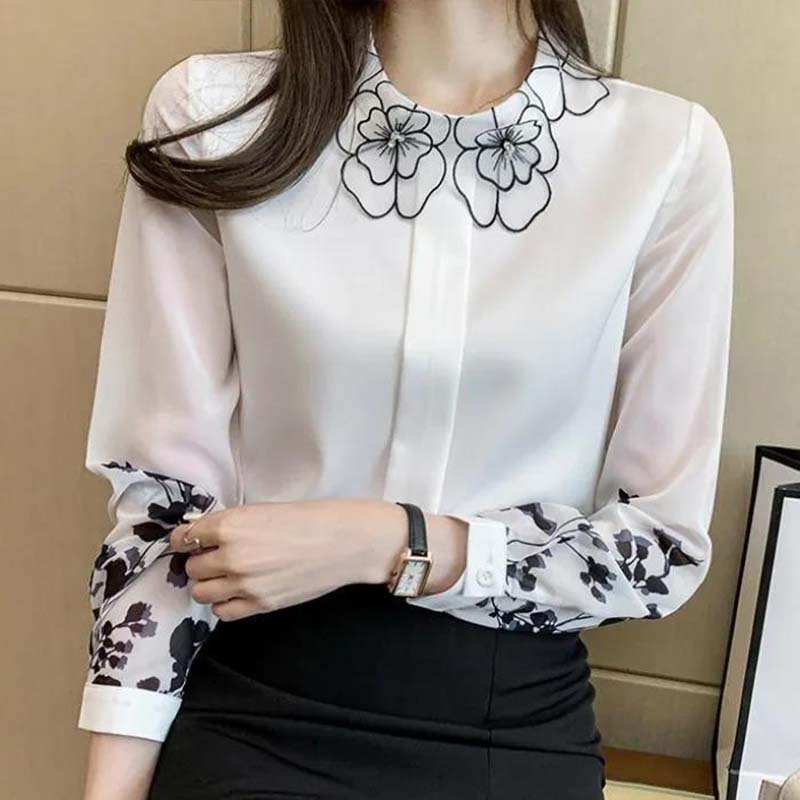 Spring and Autumn Clothes Slimming Top Women's Loose Long-sleeved Shirt All-match T-shirt