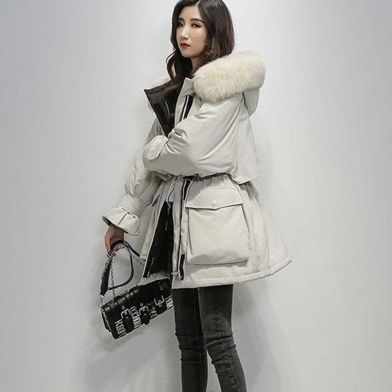 Parkas Women's Mid-length Korean Down Padded Jacket Women's Loose and Thick Large Fur Collar Padded Jacket