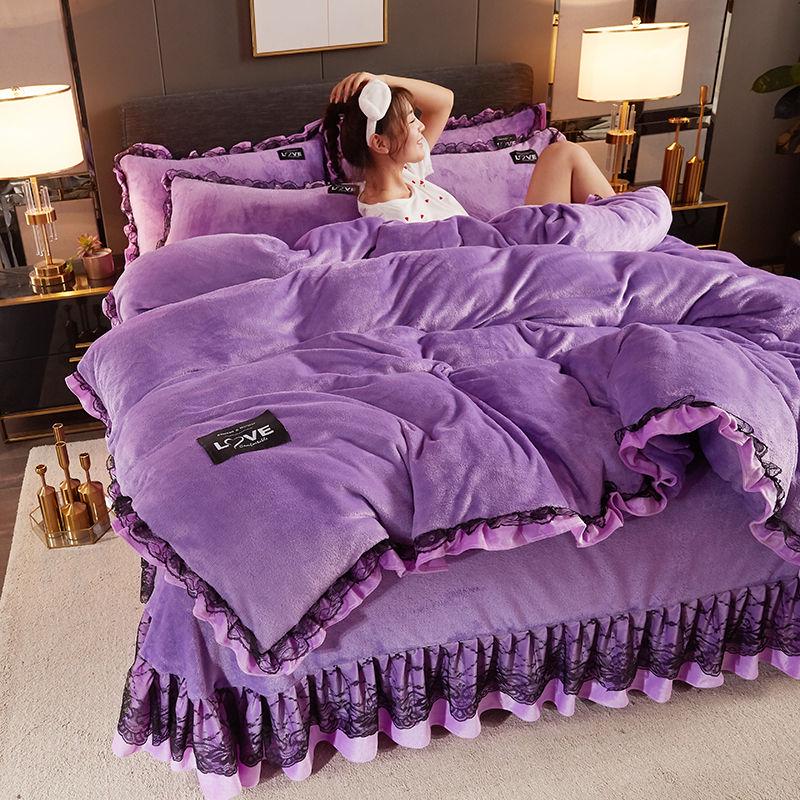 2019 Coral Velvet 4pcs Winter Flannel Thickening Warm Bedclothes Queen King Quilt Cover