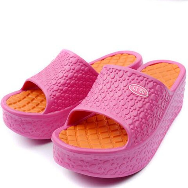 Wedge Heel Thick Bottom Women's One-word Slippers Wear Bohemian Plastic Foam Home Bathroom Slippers Ultra-light and Comfortable