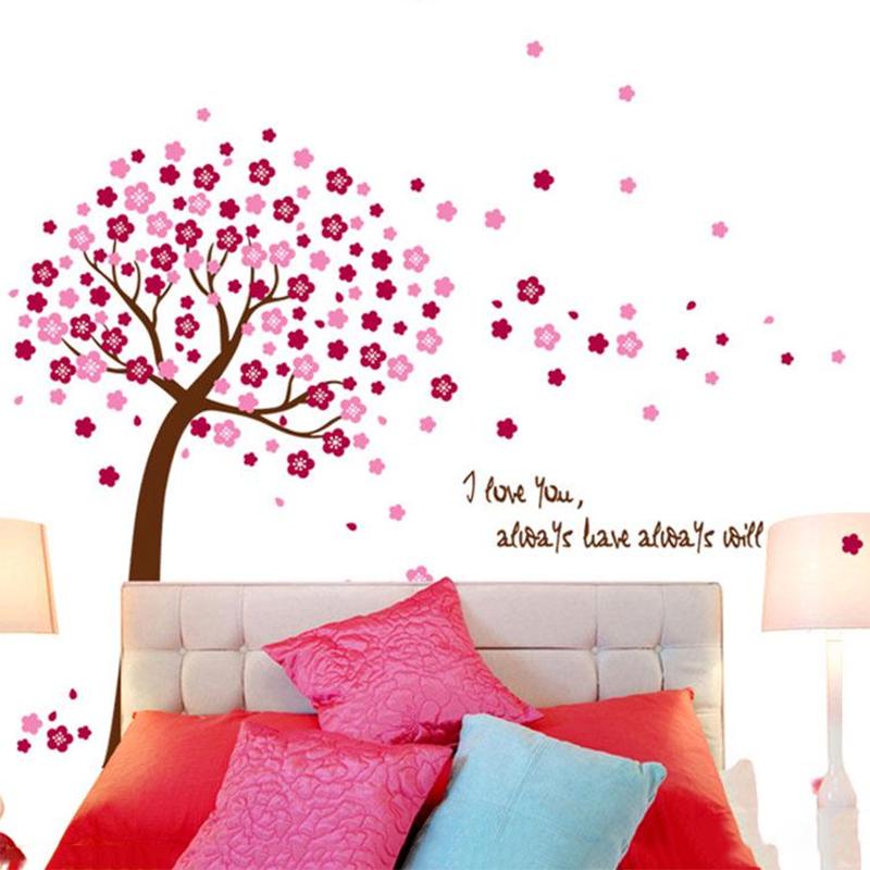 Pink Peach Tree Bloom Wall Sticker Romantic Love Removable Pvc Waterproof Wallpaper
