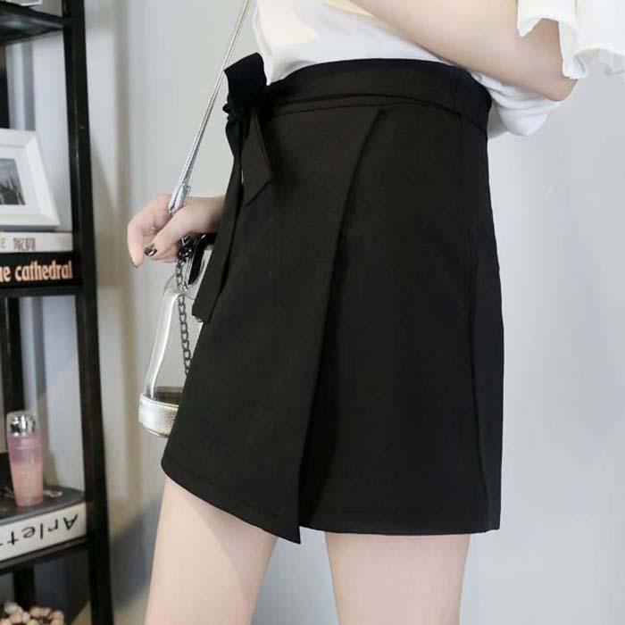 S-2XL Women Anti-light Bow Skirt Solid Color High Waist Sexy Mini A-line Skirt Hip Skirts