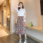 Floral Skirt Women Chiffon High Waist Long Skirt A-line Skirt Mid-length Floral Skirt Elastic Waistline Ladies Skirt Fabric Light and Breathable