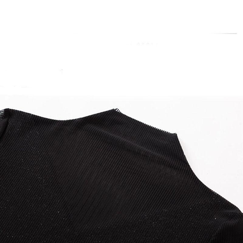 Women Long Sleeve T-Shirts Patchwork Design Lace Bright silk Decor See Through O-Neck Solid Top Elegant Lady Autumn Slim Pullover
