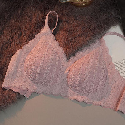 Women's Gathering Sleeping Large One Piece Non-marking No Steel Ring Top Support Side Gathering Sports Tank Top Lace Decorative Breathable Bra