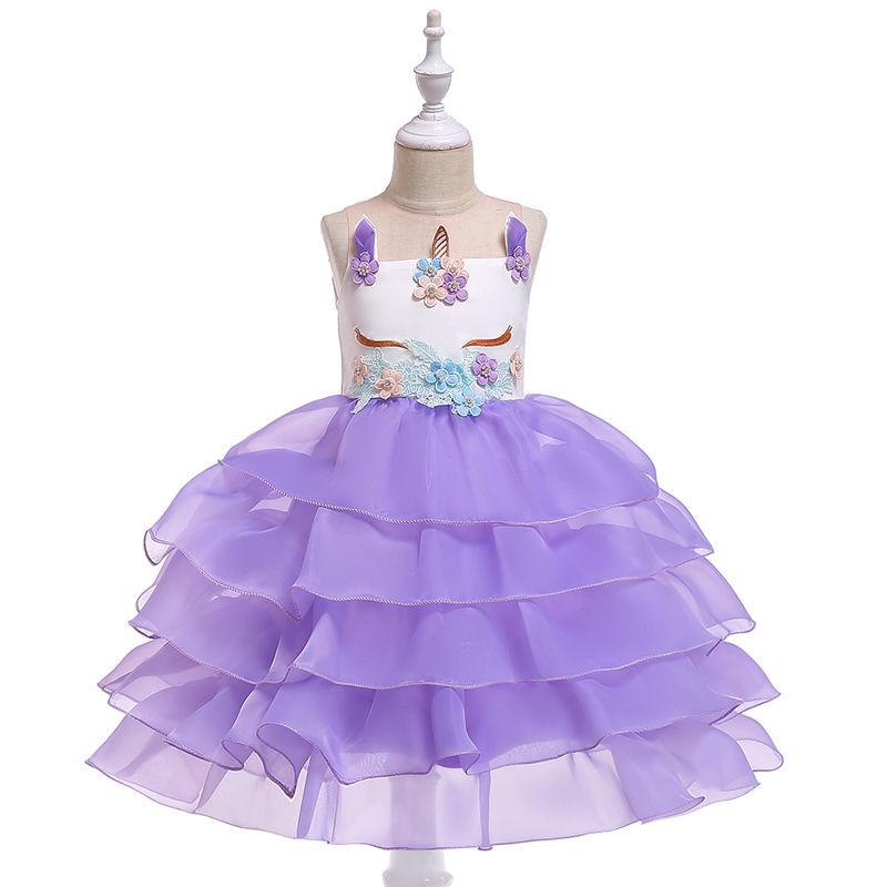 Kids Unicorn Dress for Girls Flower Appliques Ball Gown Little Girl Princess Dresses Elegant Party Costumes Children Clothing