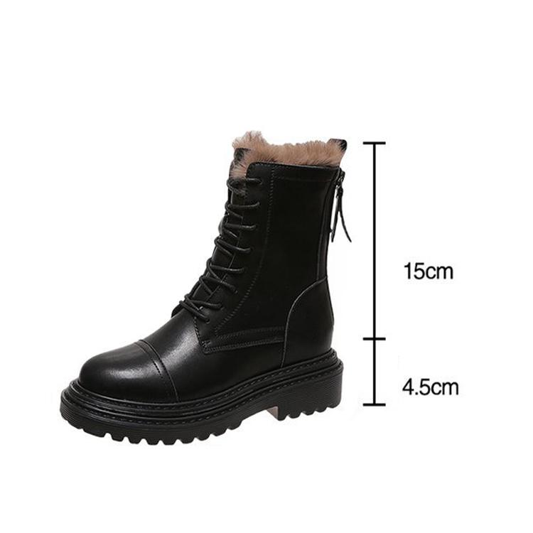 Real Fur Boots for Women Winter Shoes Genuine Leather Boots Black Ankle Booties Platform Chunky Boots Flat Botas