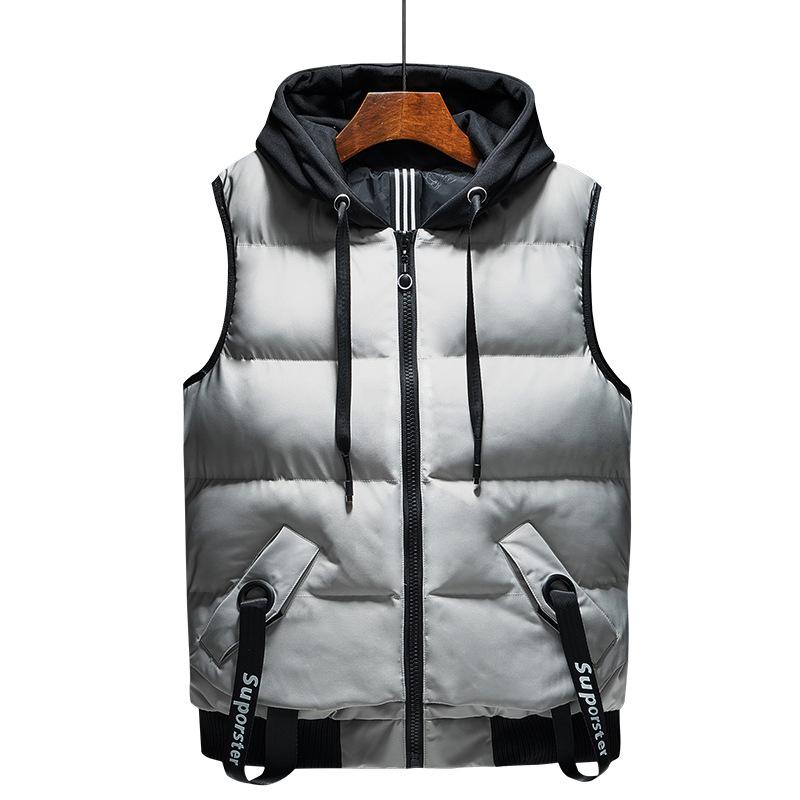Autumn and Winter Men's Down Jacket Cotton Bottom Vest Casual Fashion Hooded Vest Cotton Jacket