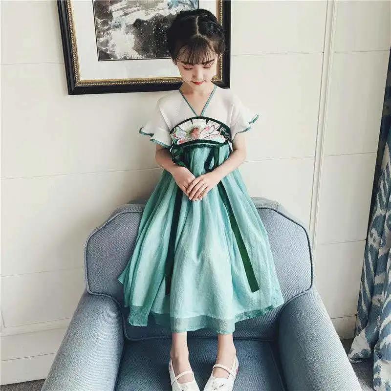 Hanfu Girl Chinese Style Super Fairy Dress Ancient Costume Skirt Elegant Children's Hanfu Lotus Spring and Summer Suit
