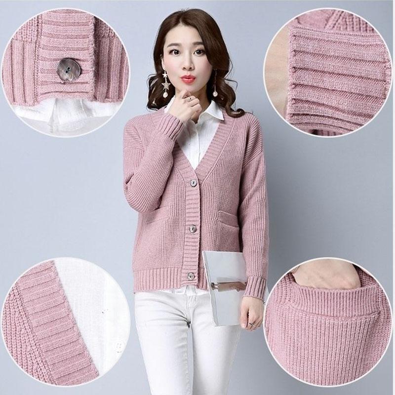 Autumn and Winter Loose Sweater Thick Knitted Cardigan Jacket Short Solid Color Women's Top