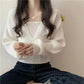 Sweater Women's Puff Sleeve Knitwear Fake Two Piece Square Neck Pullover Top Korean Loose Jumper Trendy Sweater Sexy
